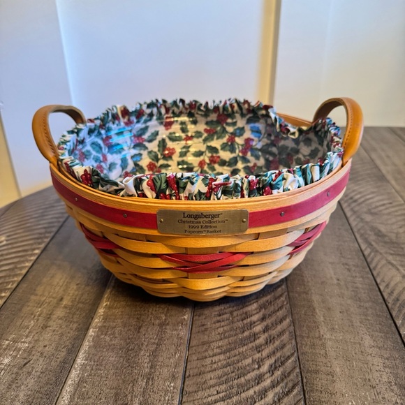 Vintage 1999 Longaberger Christmas Popcorn Basket Round Liner Protector Decor - Picture 1 of 8